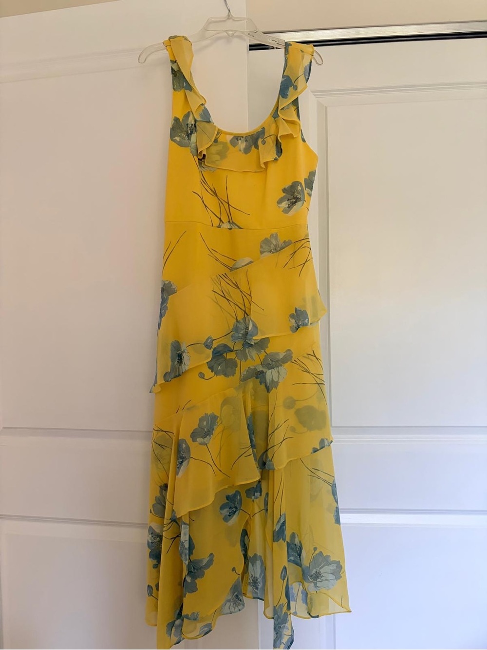 BCBGMaxAzria Yellow Floral High-Low Ruffle Maxi Dress